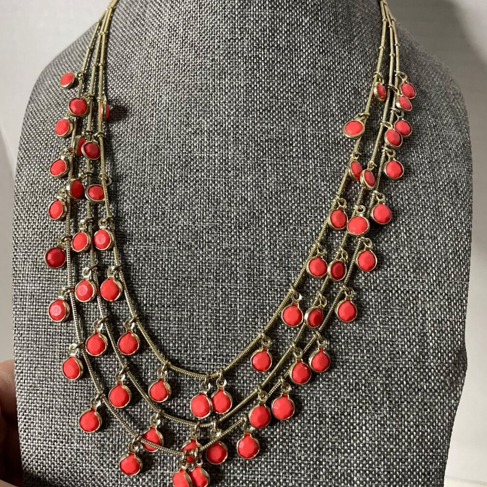 Anne Klein Bezel Multi Strand Layered Shaky Coral Gold-Tone Color Necklace